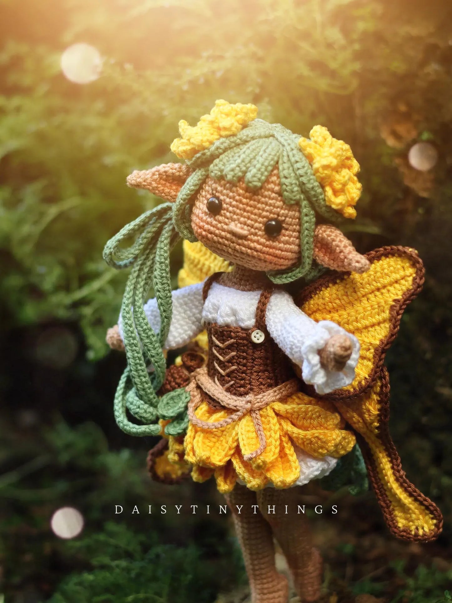Amigurumi Doll Sunflower Fairy Crochet Pattern, crochet woodland doll pattern