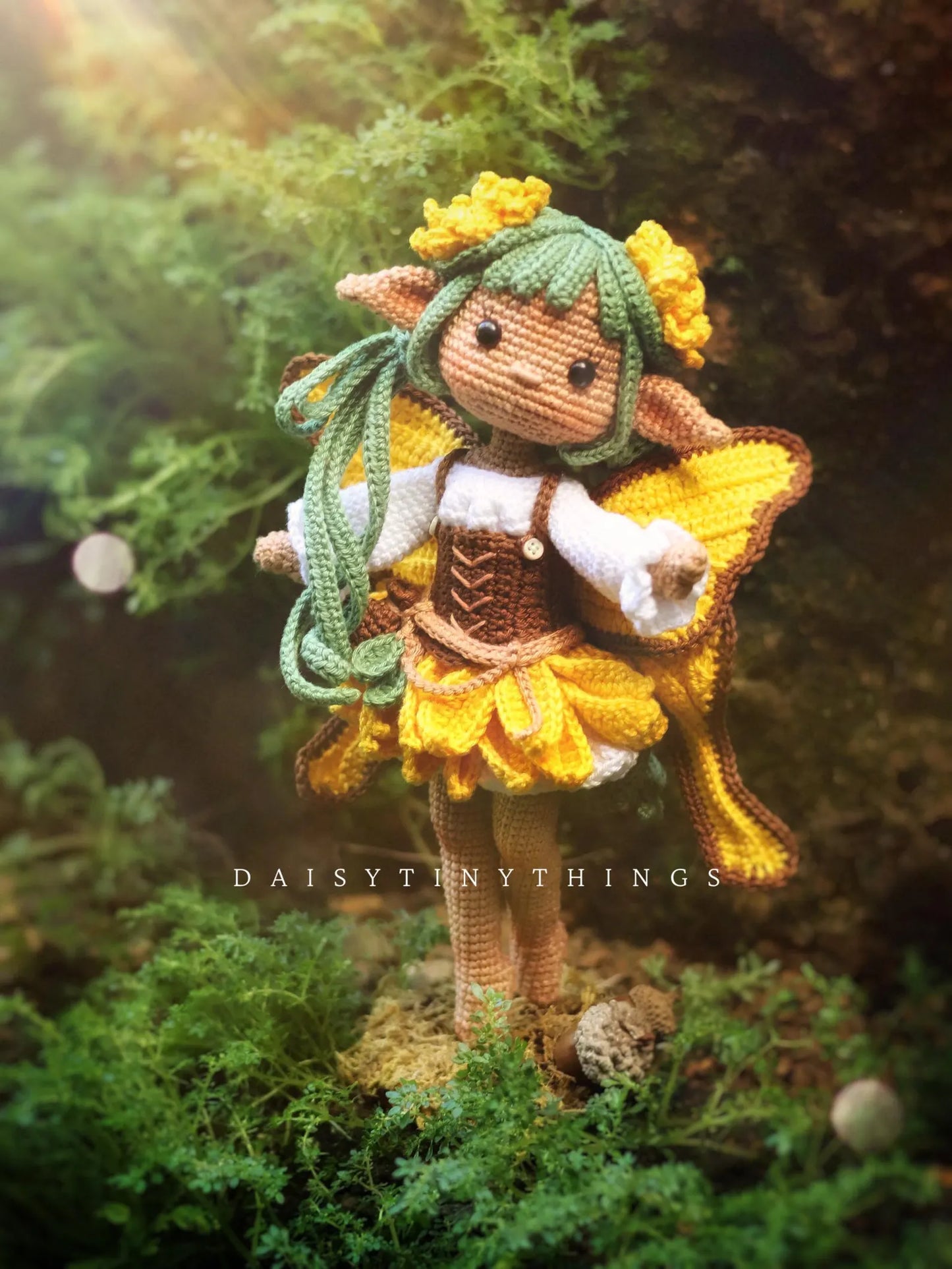 Amigurumi Doll Sunflower Fairy Crochet Pattern, crochet woodland doll pattern