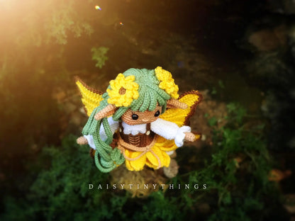 Amigurumi Doll Sunflower Fairy Crochet Pattern, crochet woodland doll pattern