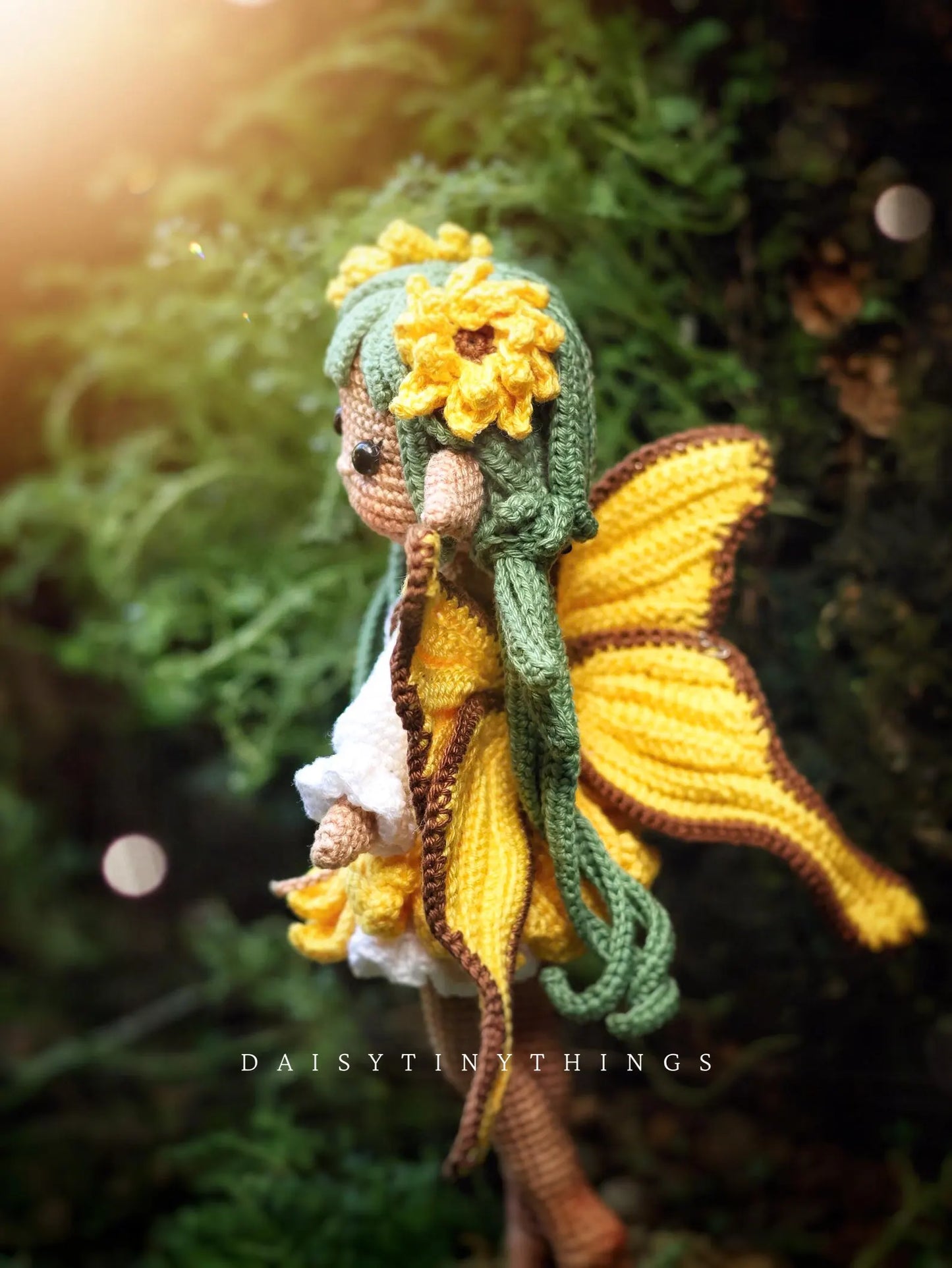 Amigurumi Doll Sunflower Fairy Crochet Pattern, crochet woodland doll pattern
