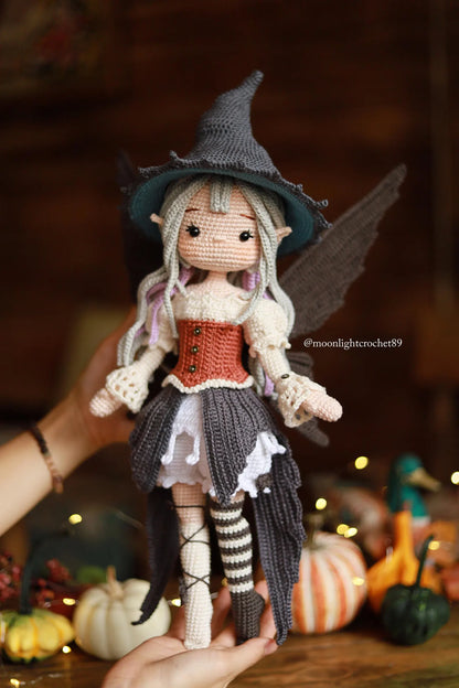 Halloween Witch Fairy Crochet Doll Pattern, Myrella Amigurumi Doll PDF, Crochet Pattern in English,