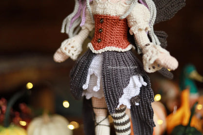 Halloween Witch Fairy Crochet Doll Pattern, Myrella Amigurumi Doll PDF, Crochet Pattern in English,