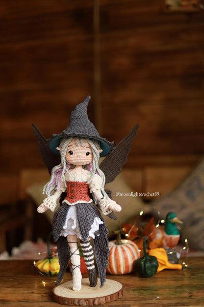 Halloween Witch Fairy Crochet Doll Pattern, Myrella Amigurumi Doll PDF, Crochet Pattern in English,