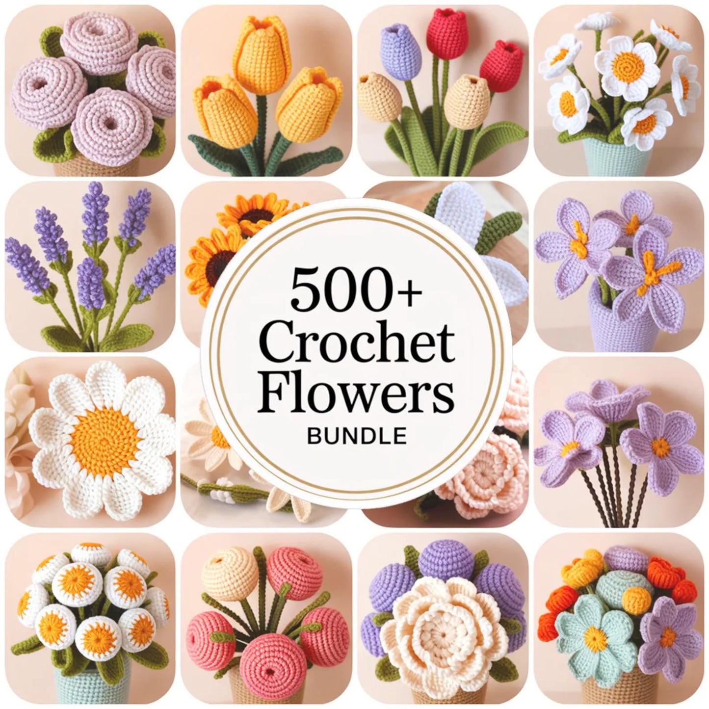 500+ Crochet Flower Patterns Bundle, Amigurumi Flower Crochet PDF