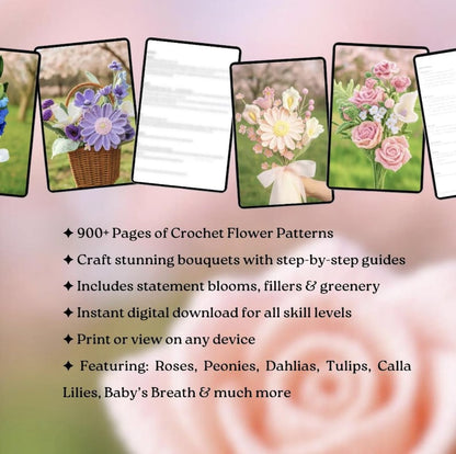 900+ Pages Flower Bouquet Crochet PATTERN Bundle Amigurumi Mother Day Floral Stem Pot Plant Spring Summer Wedding Rose Bridal