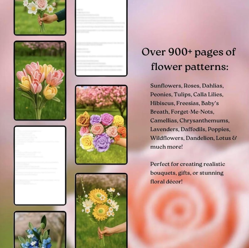900+ Pages Flower Bouquet Crochet PATTERN Bundle Amigurumi Mother Day Floral Stem Pot Plant Spring Summer Wedding Rose Bridal