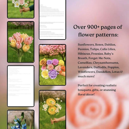 900+ Pages Flower Bouquet Crochet PATTERN Bundle Amigurumi Mother Day Floral Stem Pot Plant Spring Summer Wedding Rose Bridal