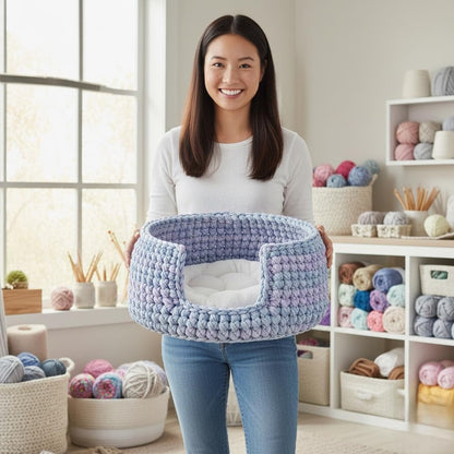 Crochet Cat Bed Pattern PDF – Stylish Pet Nest, Easy Chunky Yarn DIY